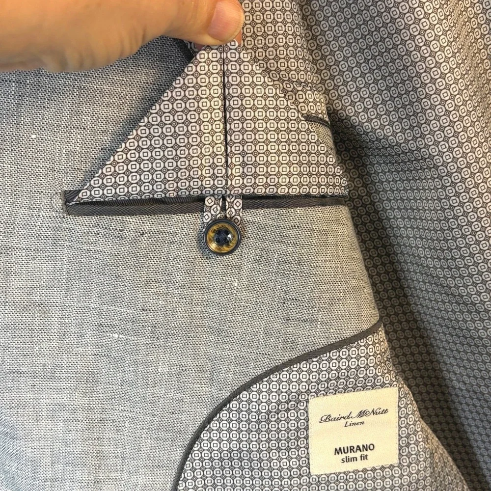 Baird McNutt Murano Men Linen Slim‎ Fit Blazer Jacket Sz L Gray Summer Wedding